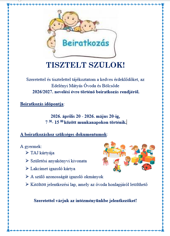 Beiratkozás 2026/2027 nevelési évre